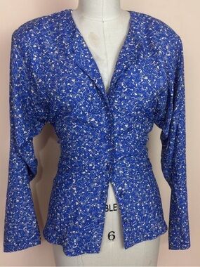 Vintage Blue Abstract Dolman Blouse Top Small